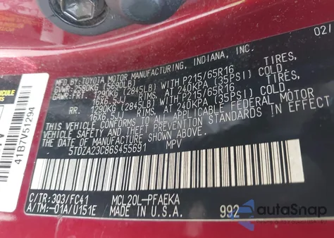 2006 Toyota Sienna Le z USA, uszkodzony, nr VIN 5TDZA23C86S455691